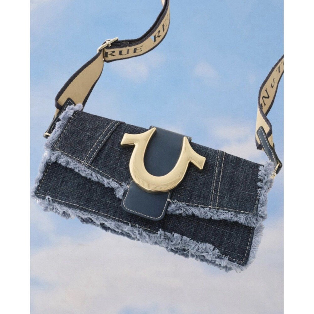 True Religion Dark Blue Shoulder Bag Logo Accent Adjustable Strap Women new - Picture 2 of 7